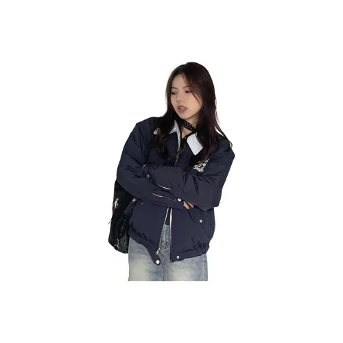 GUOZHEN Темно-синий и синий с полосами двусторонний женский пуховик