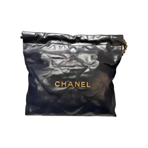 CHANEL 22Bag Блестящий Телячья кожа Сумка для мусора Сумка через плечо Маленькая Женская Темно-синяя
