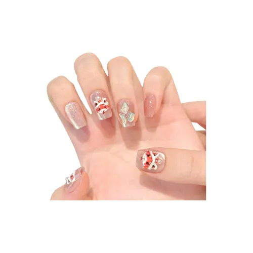 Fanze Процветание Лев Relief Персик Кошачий глаз False Nail Средний LADDER Розовый Однотонный Кошачий глаз