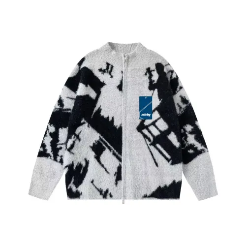 Micby Светло-серый черный унисекс трикотаж