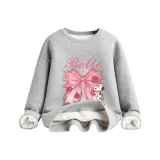 Розовый бант / Серый [Утолщенный, с подкладкой из шерпы]