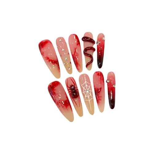 XIAMEIYU HAND DRAWN Spiders Новый китайский стиль Nail Art Squeeze Знак Змеи False Nail Острый Тип Красный Смузи Китайский стиль