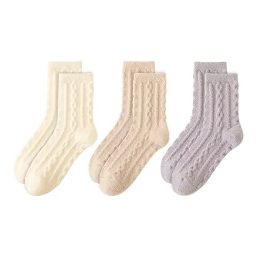 MADALLO [3 Pack] Экрю + Светлый Абрикос + Светлый Фиолетовый Женские Носки MID до икры