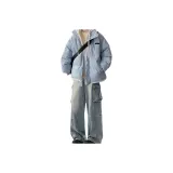 Двухкомпонентный комплект: Светло-синий хлопковый пуховик + синие джинсы