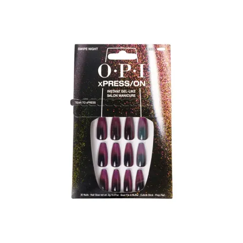 OPI Выдвижной Ночной False Nail Прямоугольный Черный Красный Градиентный Кошачий глаз 30 Шт