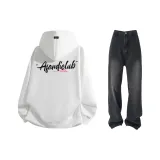 Комплект одежды (Белый Розовый Логотип Свитшот + Джинсы)