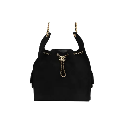 CHANEL 25Bag Замша Материал Золото Металл Хобо Сумка Сумка через плечо Маленькая Сумка Женская Черная