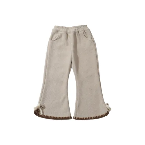 SHIBU Haha Медведь и Бант С флисовой подкладкой Расклешенные штаны 1 Бежево-абрикосовый Предшкольные Тренировочные штаны