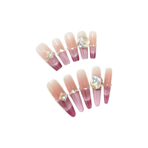 XIAMEIYU Crushed Ромб Молоко Туманный Розовый Градиентный Кошачий глаз False Nail Острый Тип Мечтательный Фиолетовый Румяна Стойка Французский