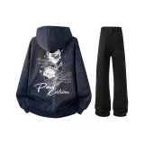 Темно-синий топ + черные джинсы