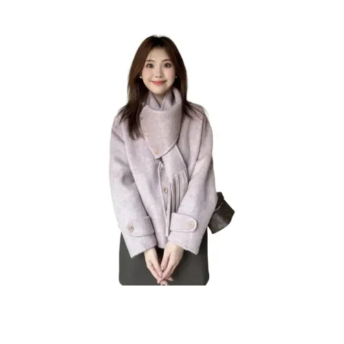 LADYXIEXIE Фиолетовое Шерстяное Пальто с LD Брендом Наклейка Женское Пальто