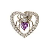 Фиолетовые серьги-гвоздики в форме сердца с изображением пауков [Одиночный]