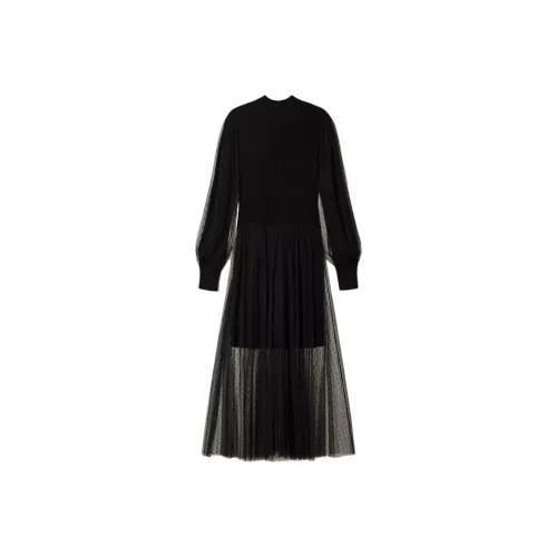 TWINSET Milano Длинное Платье с Длинными Рукавами Женское Черное