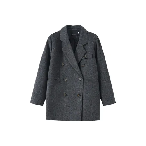 ONENINE34PM Темно-серый елочка улучшенный утепленный с защитой от катышков женское пальто