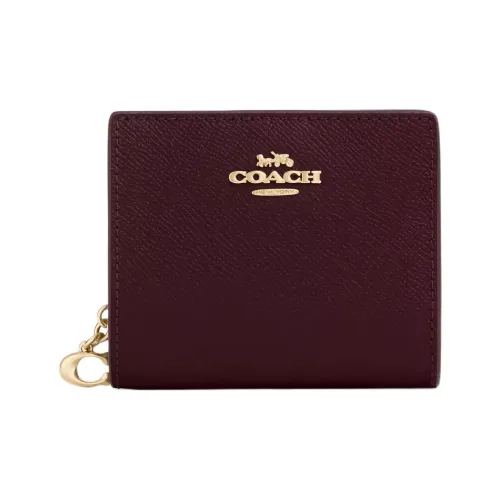 COACH Snap Wallet Кожаный кошелек Мини Женский Темно-бордовый