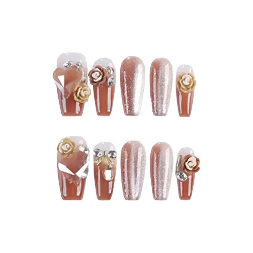 Fanze Ручной Французский 3D-цветок Зимний And Осенний False Nail Средний Длинный Длина (размер в длину) Коричневый Smudge 25mm