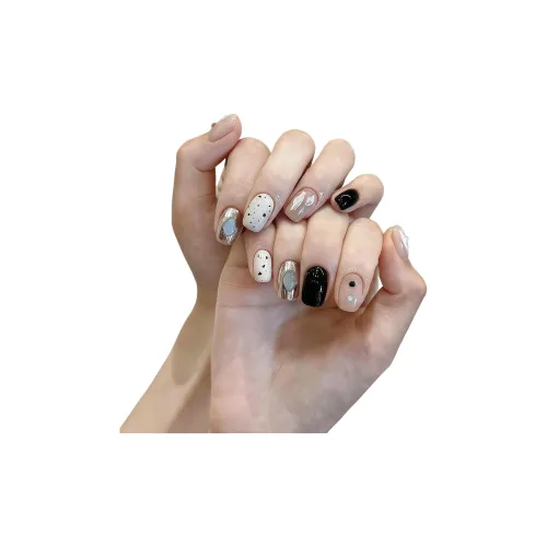 T Z Magic Mirror Розовый Зеркальце Полка Дот Стиль Инстаграм Нэйл Арт Черный Фальшивый Ногтик Короткий Молочно-синий Jump Цвет Милый