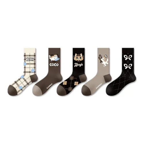DJUNGLE Meow Sugar Какао 5 пар Женские носки до икры MID