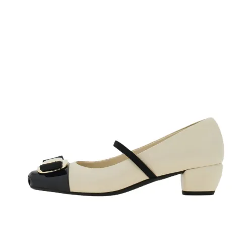 FERRAGAMO Vara Грубый каблук Туфли Мэри Джейн 4CM Женские Белые