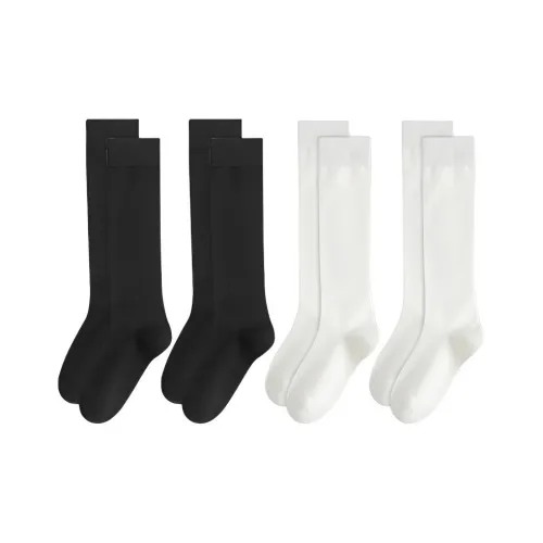 MADALLO [4 упаковки] 2 черных + 2 белых Женские носки MID до икры