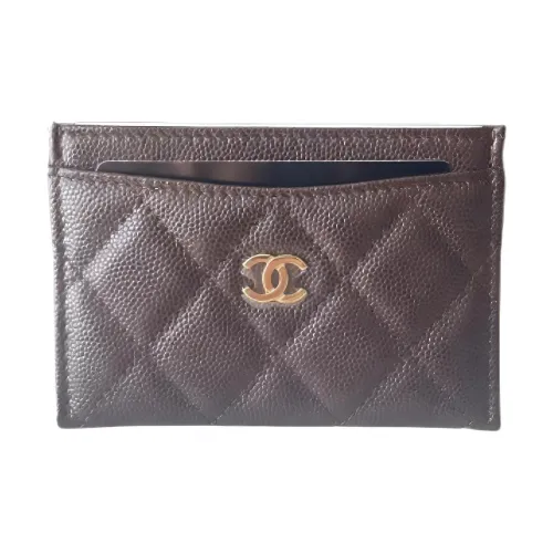 CHANEL Коровья кожа Держатель для карт Унисекс Темно-коричневый