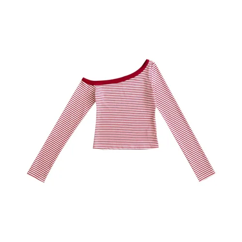 MIMIZI Красный Полосатый Топ Женский T-Рубашка