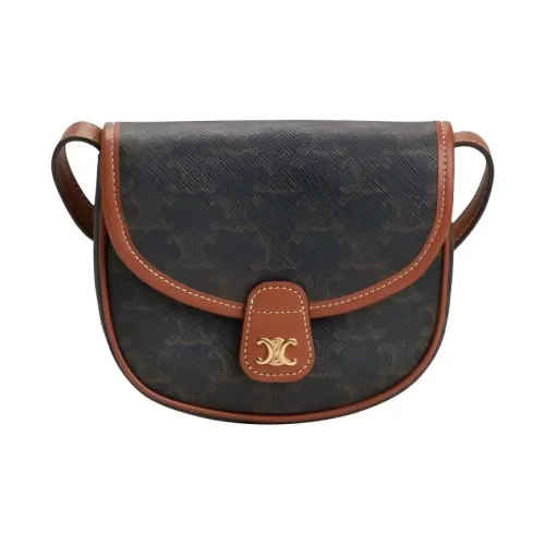 CELINE Besace Triophee Холст Телячья кожа Плечевая сумка Мини Женская Коричневая