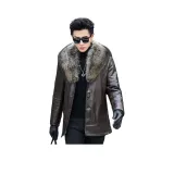 Коричневый, средняя длина, меховой воротник, съемный