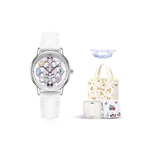 Disney Pine Nut Кварцевый механизм Кожаный ремешок Часы Женские часы Белый циферблат