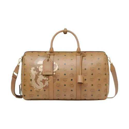 MCM Visetos Классическая Модная Бостонская Сумка Плечевая Сумка Сумка Средний Унисекс Коричневый