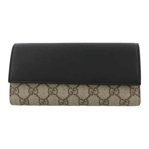 GUCCI GG Supreme Холст Кошелек Женский Черный Бежевый и Эбеновый