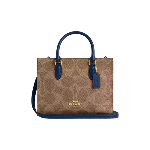 COACH Maggie Покрытый холст Тоут Сумка Маленькая Женская Коричневая и Синяя