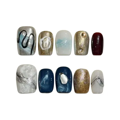 Yun Yue Joe Yimeng Синий Туманный Ручной Смешанный Премиум Эстетический Элегантный False Nail Короткий LADDER 15 мм