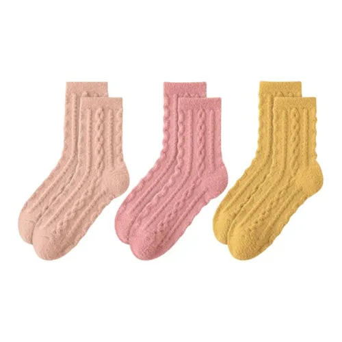 MADALLO [3 упаковки] Темно-розовый + Резина Красный + Темно-желтый Женские носки MID до икры