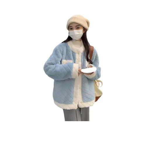 ZVJH Синий Женские Бархатные Куртки