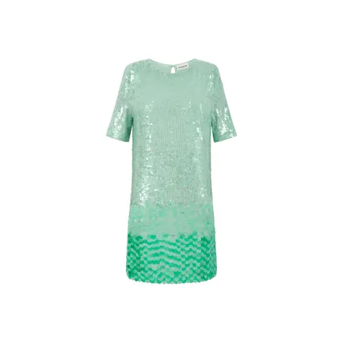 PAROSH Короткий рукав Платье Женское Зеленое