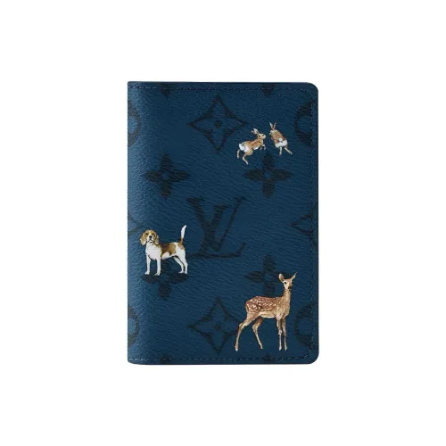 LOUIS VUITTON Pocket Organizer Монограмма Forest Покрытый холст Держатель для карт Мужской Синий
