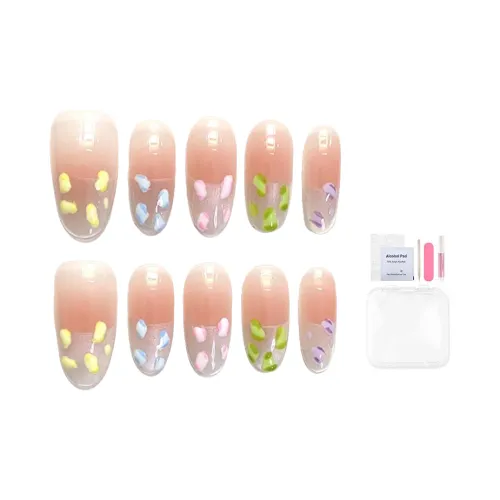 Fanze Многоцветный Леопардовый принт Кошачий глаз Французский Handcrafted False Nail Овал Радужный Градиентный Coquette