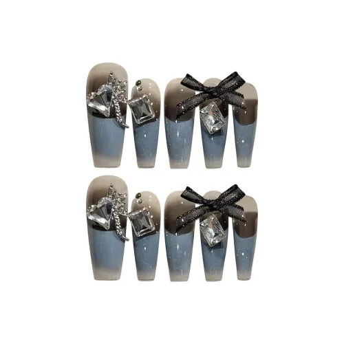 BDQC Мода Премиум Бант Вспышка Элегантность Nail Art 25 мм Искусственный Ногтевой Средний ЛАДДЕР Туманно-Синий Однотонный Французский