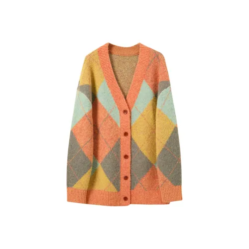 3COLOUR Цитрусовый Оранжевый В клетку Женский Трикотаж