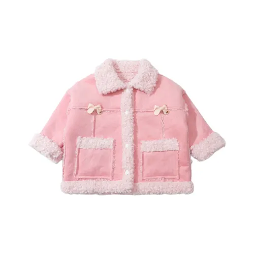 RHOBESAM Бобовый и Шерстяной Завиток Дубленка Розовый Детские Садовые Утеплённые Куртки