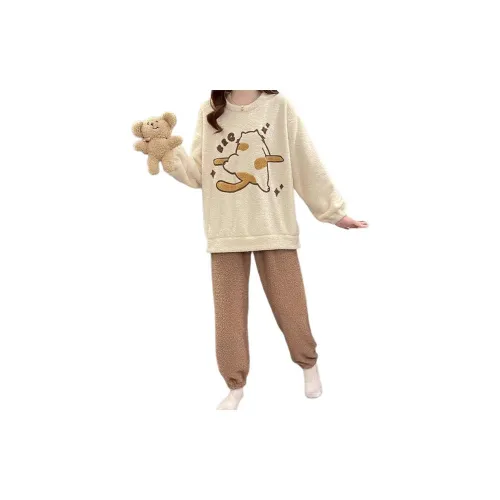 HAPG Абрикосовый топ + Коричневые штаны Женские комплекты пижам