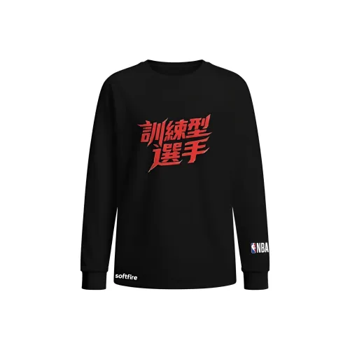 NBA Круглый вырез T-рубашка Длинный рукав Весна-осень Универсальный Модный SOFTFIRE С принтом Подростки Спортивный Повседневный Черный