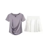Фиолетовый комплект из двух предметов с короткими рукавами (белые штаны)