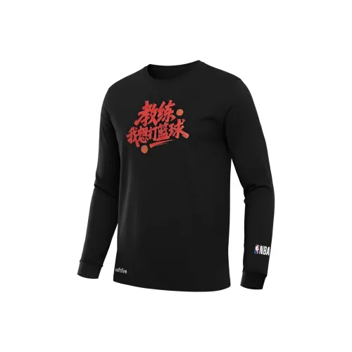 NBA Круглый вырез Длинный рукав Т-рубашка Спортивный повседневный Весна-осень SOFTFIRE С принтом Популярный Универсальный Подростки Черный Унисекс