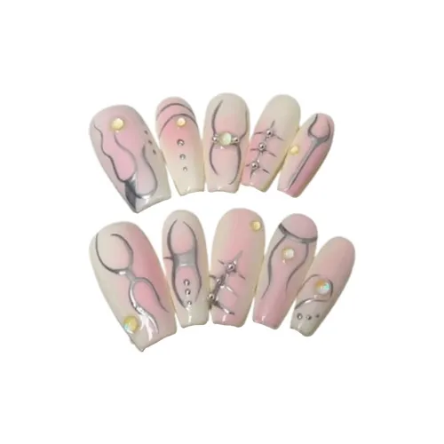 LIANJING [Розовый Стрекозиный] Ручная работа Искусственный Ногтик Ручной работы Розовый Румяна Премиум Простой и Элегантный 30 мм Трапециевидный