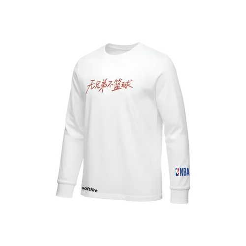 NBA Длинный рукав круглый вырез T-рубашка облегающий крой универсальный весна-осень SOFTFIRE с принтом для подростков спортивный повседневный стиль белый унисекс