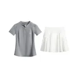 Gray Short-Sleeved Two-Piece Set (Cloud White Skirt)  
Серый Короткий рукав Двухкомпонентный комплект (Облачный Белый Юбка)