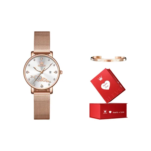 OLEVS Кварцевый механизм кожаный ремешок женские часы белый циферблат