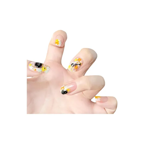 OUYUJI Ins Милый Разрисованный Цветочный Взрывной Котенок Укороченный False Nail Tips Короткий LADDER Многоцветный Smudge